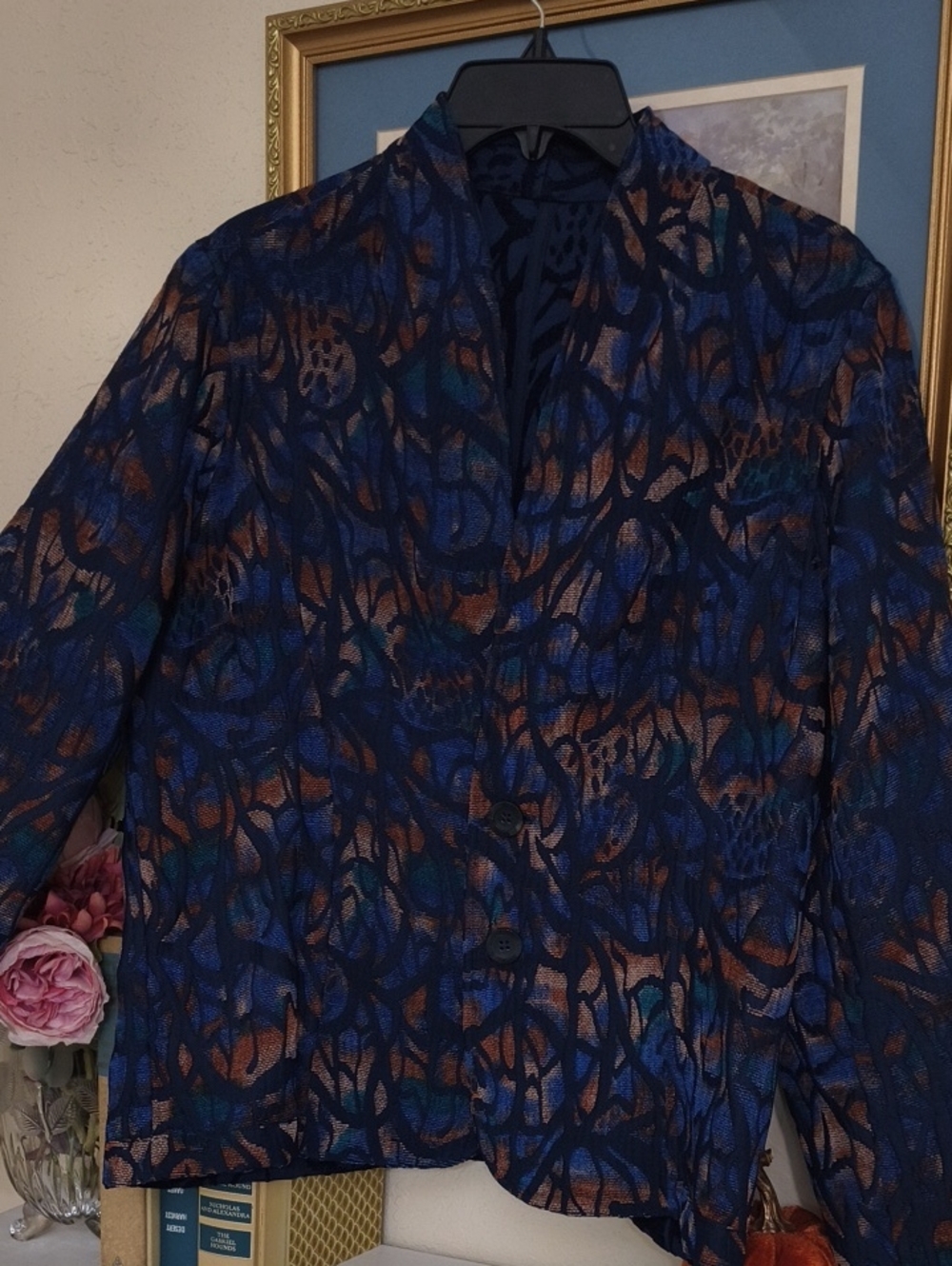 vintage reversible jacquard jacket rich abstract Office Y2k Large